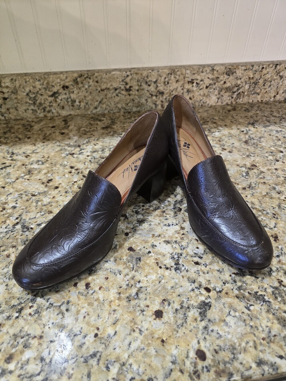 Patricia Nash Martina Dark Brown Embossed Leather Block Heel Pumps Size 11